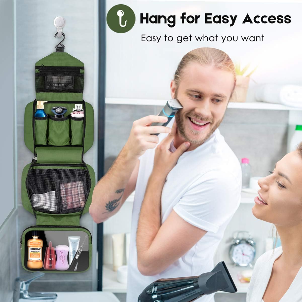 Travel Toiletry Bag for Women, Dopp Kit for Men, Waterproof Makeup Bag Shaving Bag with Hanging Hook, Portable Toiletry Organizer for Traveling and Camping
