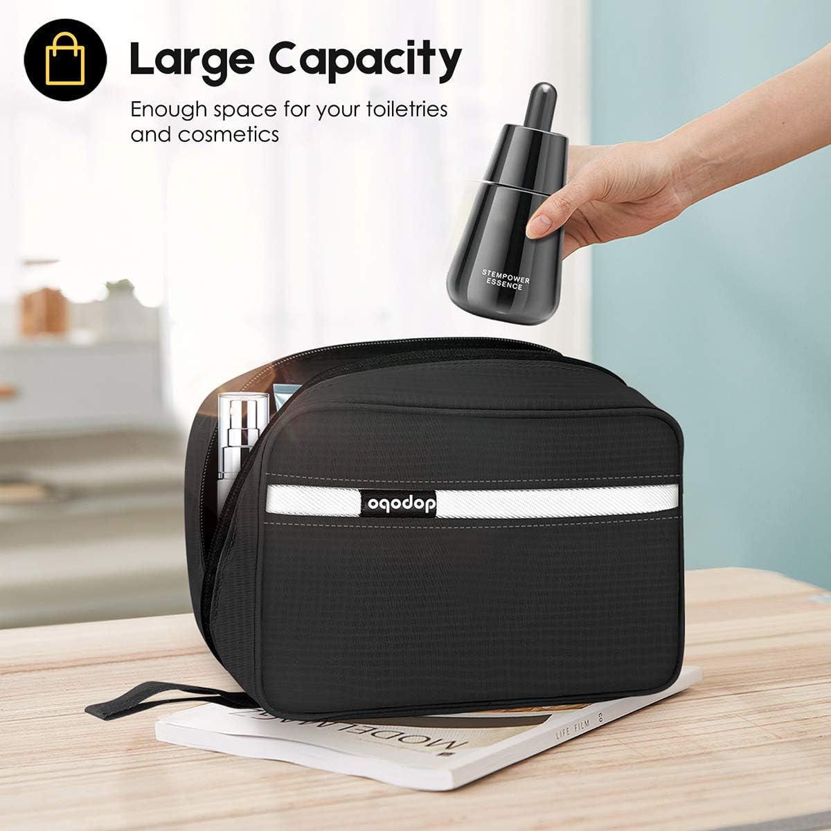 Travel Toiletry Bag for Women, Dopp Kit for Men, Waterproof Makeup Bag Shaving Bag with Hanging Hook, Portable Toiletry Organizer for Traveling and Camping
