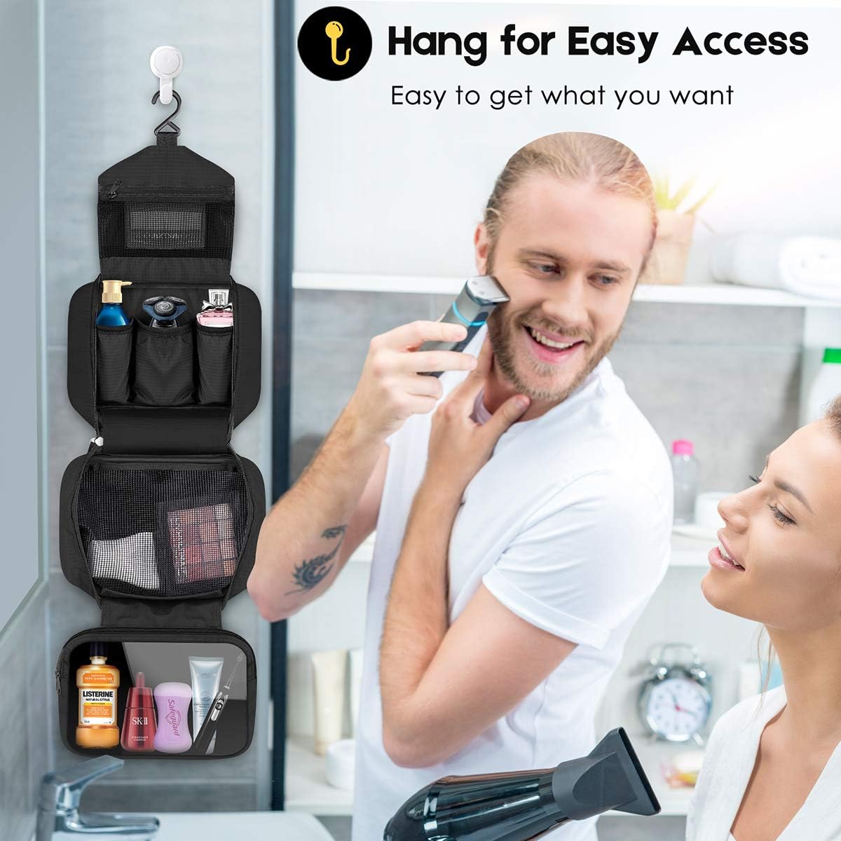 Travel Toiletry Bag for Women, Dopp Kit for Men, Waterproof Makeup Bag Shaving Bag with Hanging Hook, Portable Toiletry Organizer for Traveling and Camping