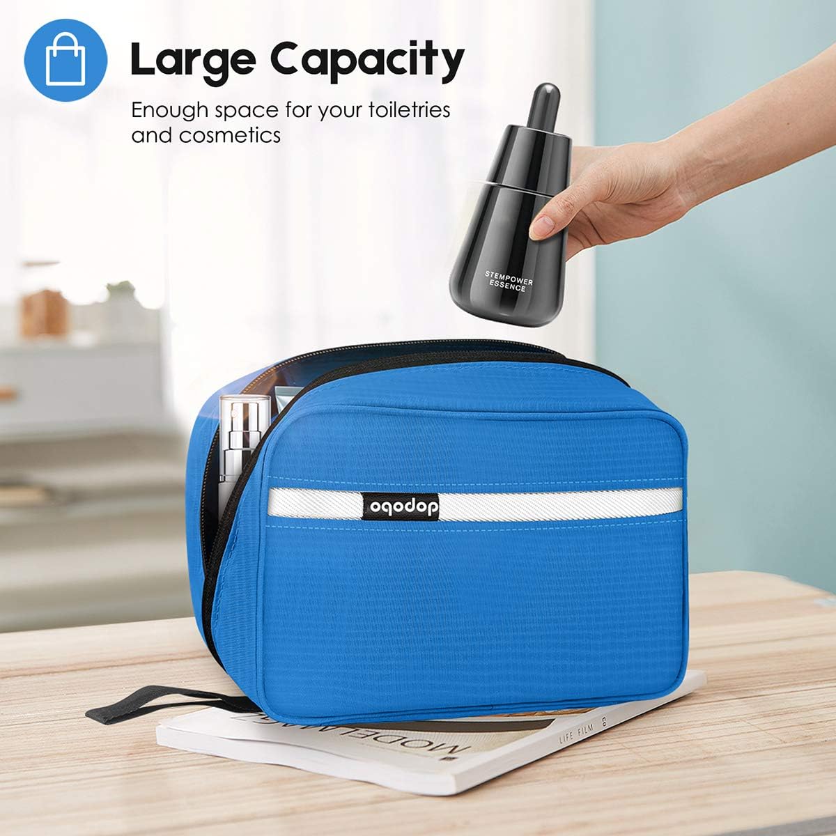Travel Toiletry Bag for Women, Dopp Kit for Men, Waterproof Makeup Bag Shaving Bag with Hanging Hook, Portable Toiletry Organizer for Traveling and Camping