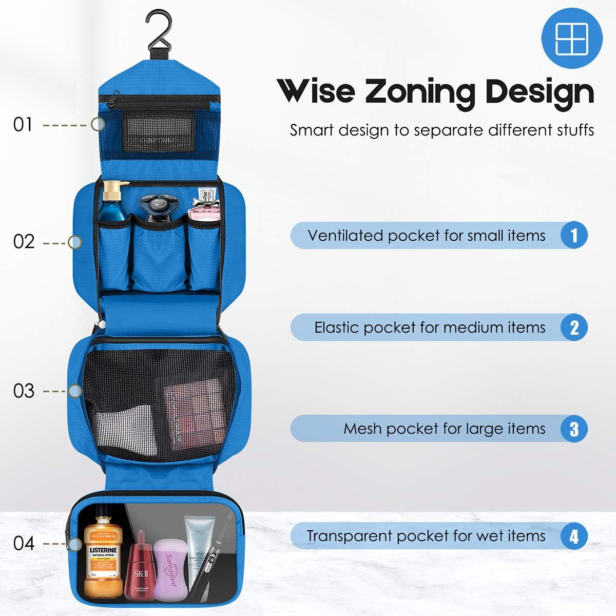 Travel Toiletry Bag for Women, Dopp Kit for Men, Waterproof Makeup Bag Shaving Bag with Hanging Hook, Portable Toiletry Organizer for Traveling and Camping