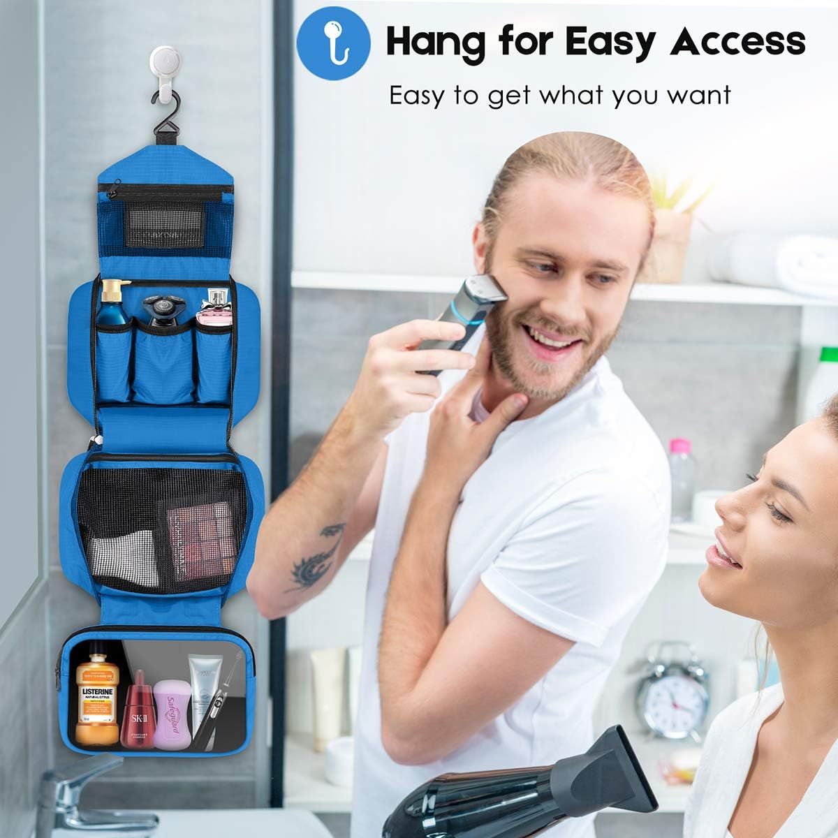 Travel Toiletry Bag for Women, Dopp Kit for Men, Waterproof Makeup Bag Shaving Bag with Hanging Hook, Portable Toiletry Organizer for Traveling and Camping