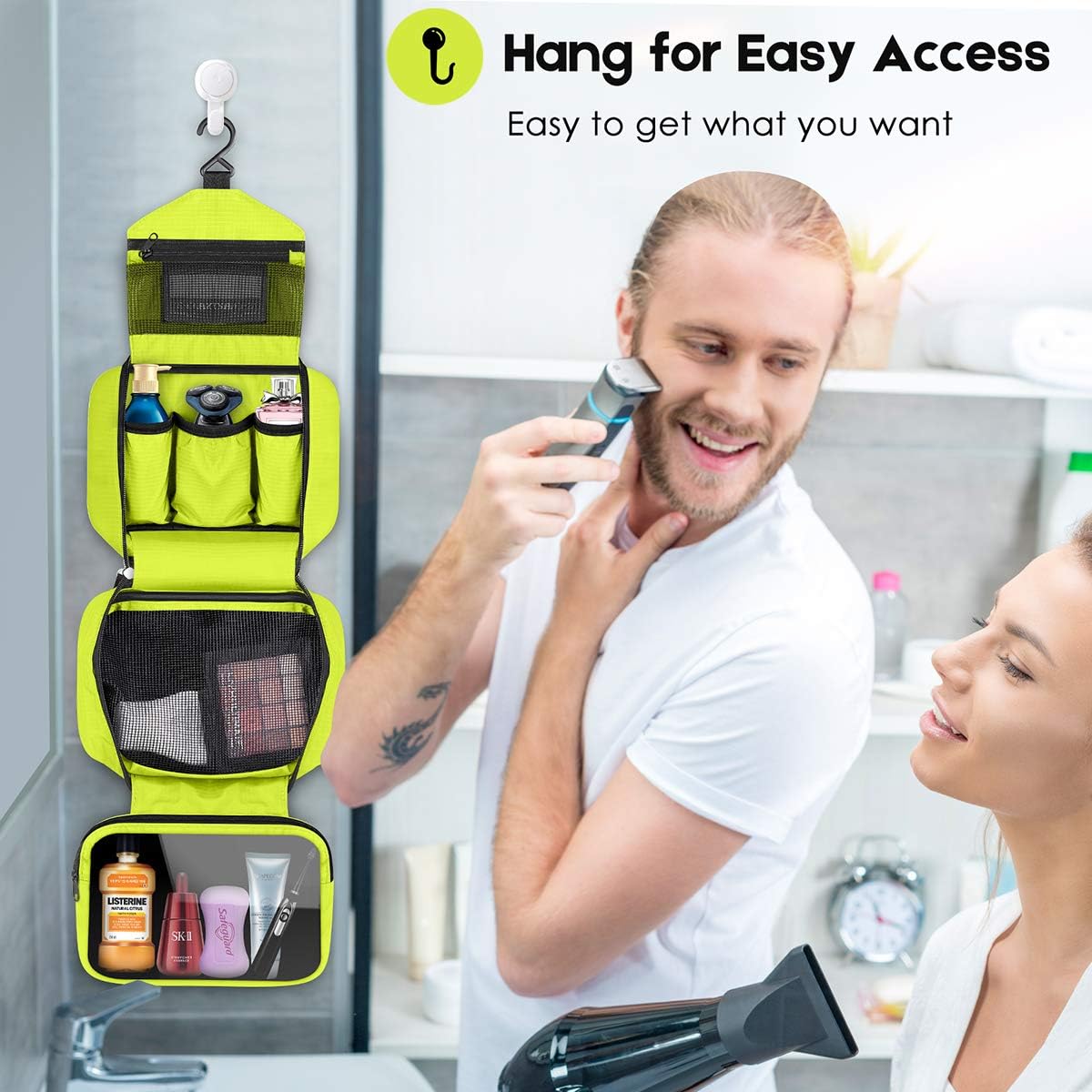 Travel Toiletry Bag for Women, Dopp Kit for Men, Waterproof Makeup Bag Shaving Bag with Hanging Hook, Portable Toiletry Organizer for Traveling and Camping