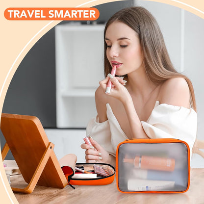 Travel Toiletry Bag Set for Women, Compact Size 5-Piece Hanging Organizer Kit with TSA Approved Cosmetic Bag, Jewelry Case & Cable Pouch, Waterproof Makeup Bag for Travel Essentials - Orange