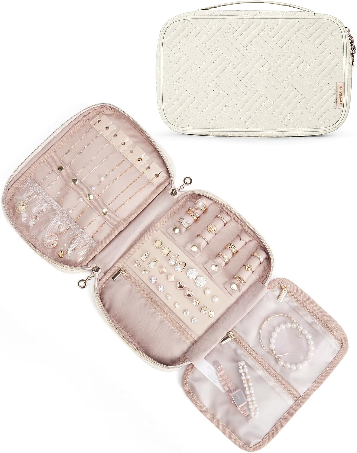 Travel Jewelry Organizer, Travel Jewelry Case, Tangle-free Necklaces Organizers Earring storage, Travel Accessories for Women Essentials Rings Bracelets Holder Bag, Pink