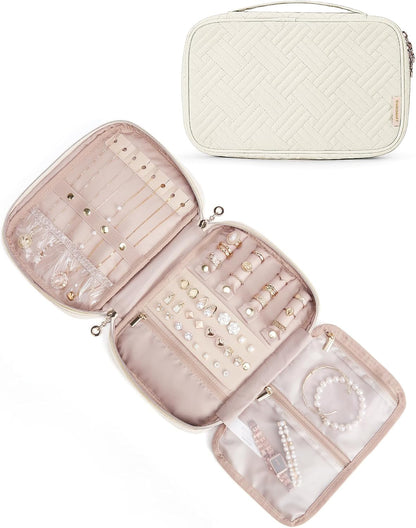 Travel Jewelry Organizer, Travel Jewelry Case, Tangle-free Necklaces Organizers Earring storage, Travel Accessories for Women Essentials Rings Bracelets Holder Bag, Pink