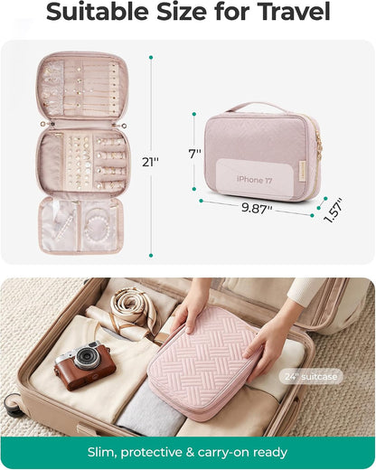 Travel Jewelry Organizer, Travel Jewelry Case, Tangle-free Necklaces Organizers Earring storage, Travel Accessories for Women Essentials Rings Bracelets Holder Bag, Pink