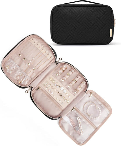Travel Jewelry Organizer, Travel Jewelry Case, Tangle-free Necklaces Organizers Earring storage, Travel Accessories for Women Essentials Rings Bracelets Holder Bag, Pink