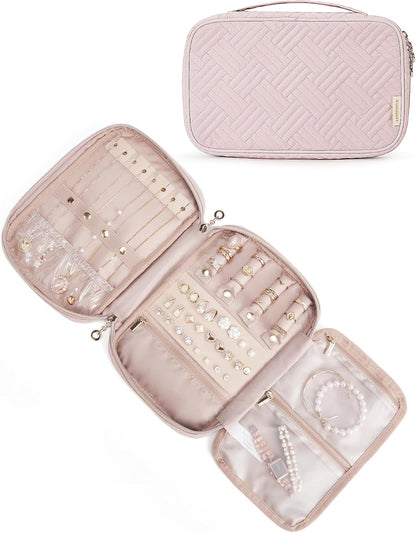 Travel Jewelry Organizer, Travel Jewelry Case, Tangle-free Necklaces Organizers Earring storage, Travel Accessories for Women Essentials Rings Bracelets Holder Bag, Pink