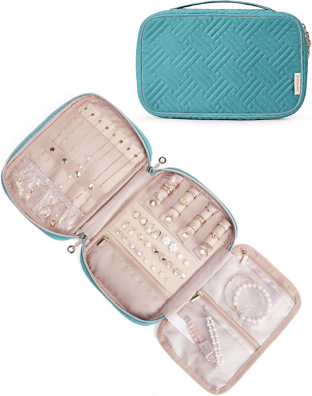 Travel Jewelry Organizer, Travel Jewelry Case, Tangle-free Necklaces Organizers Earring storage, Travel Accessories for Women Essentials Rings Bracelets Holder Bag, Pink