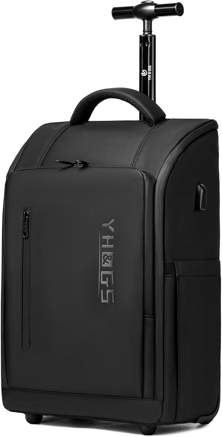 Rolling Backpack with Wheels, Waterproof Wheeled Backpack with USB Ports for Men Women, 15.6 Inch Travel Laptop Backpack with Wheels for Adults, Roller Carry-On Luggage Bag for Business Work