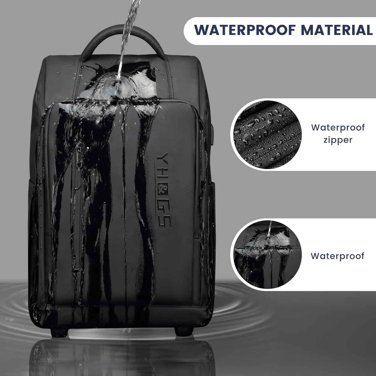Rolling Backpack with Wheels, Waterproof Wheeled Backpack with USB Ports for Men Women, 15.6 Inch Travel Laptop Backpack with Wheels for Adults, Roller Carry-On Luggage Bag for Business Work