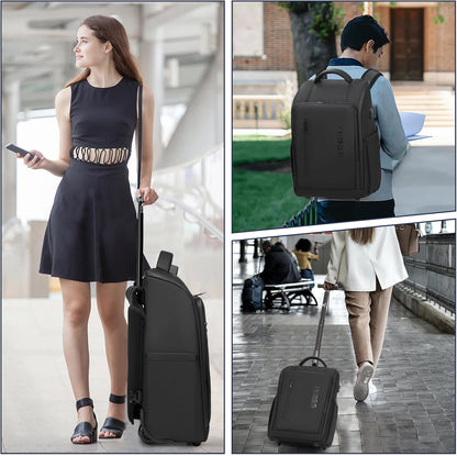 Rolling Backpack with Wheels, Waterproof Wheeled Backpack with USB Ports for Men Women, 15.6 Inch Travel Laptop Backpack with Wheels for Adults, Roller Carry-On Luggage Bag for Business Work