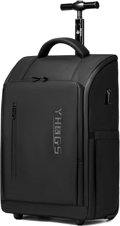 Rolling Backpack with Wheels, Waterproof Wheeled Backpack with USB Ports for Men Women, 15.6 Inch Travel Laptop Backpack with Wheels for Adults, Roller Carry-On Luggage Bag for Business Work
