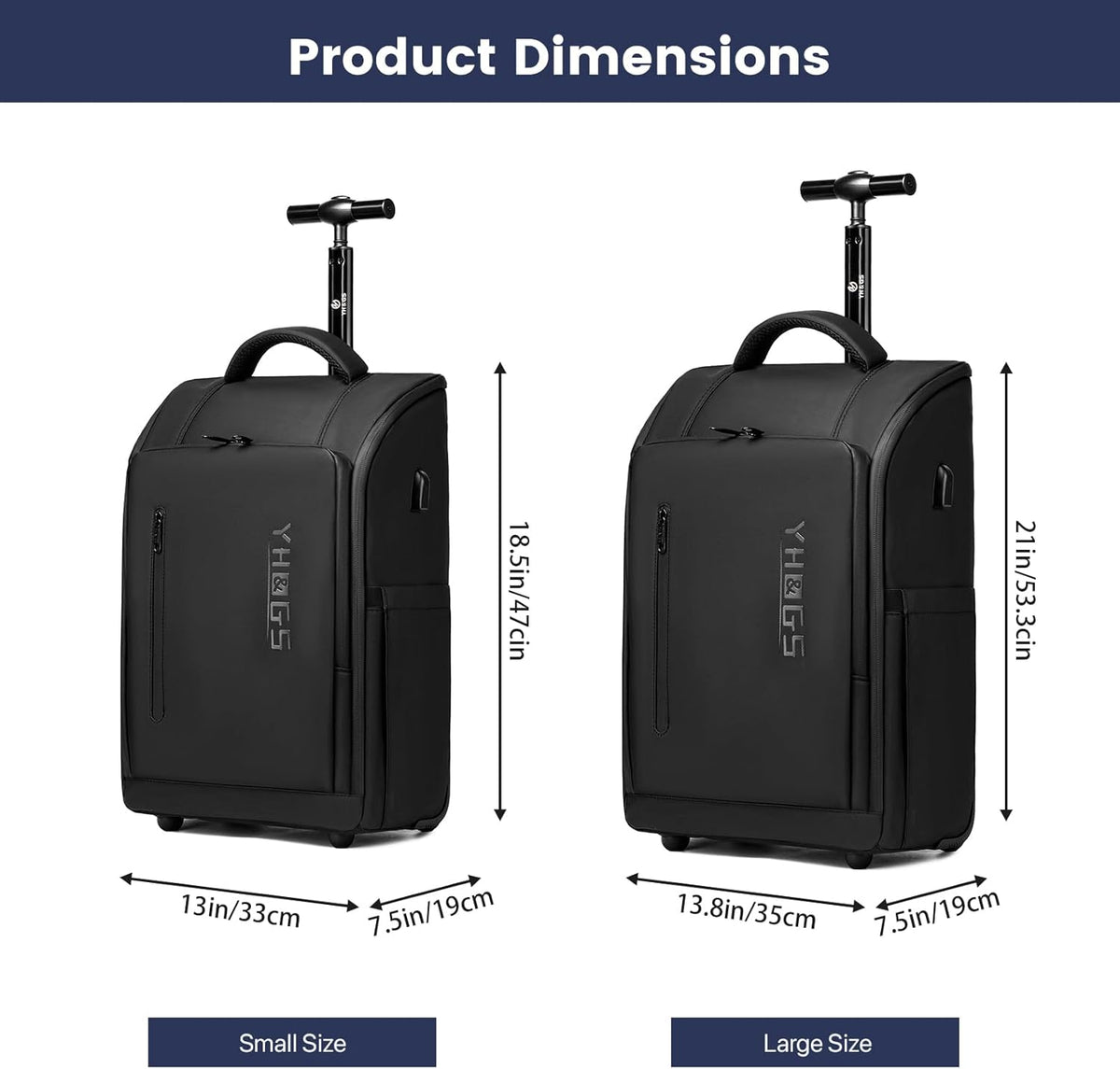 Rolling Backpack with Wheels, Waterproof Wheeled Backpack with USB Ports for Men Women, 15.6 Inch Travel Laptop Backpack with Wheels for Adults, Roller Carry-On Luggage Bag for Business Work