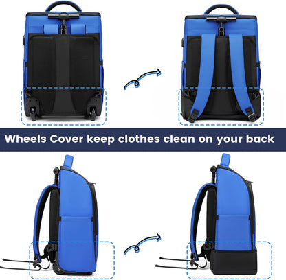 Rolling Backpack with Wheels, Waterproof Wheeled Backpack with USB Ports for Men Women, 15.6 Inch Travel Laptop Backpack with Wheels for Adults, Roller Carry-On Luggage Bag for Business Work