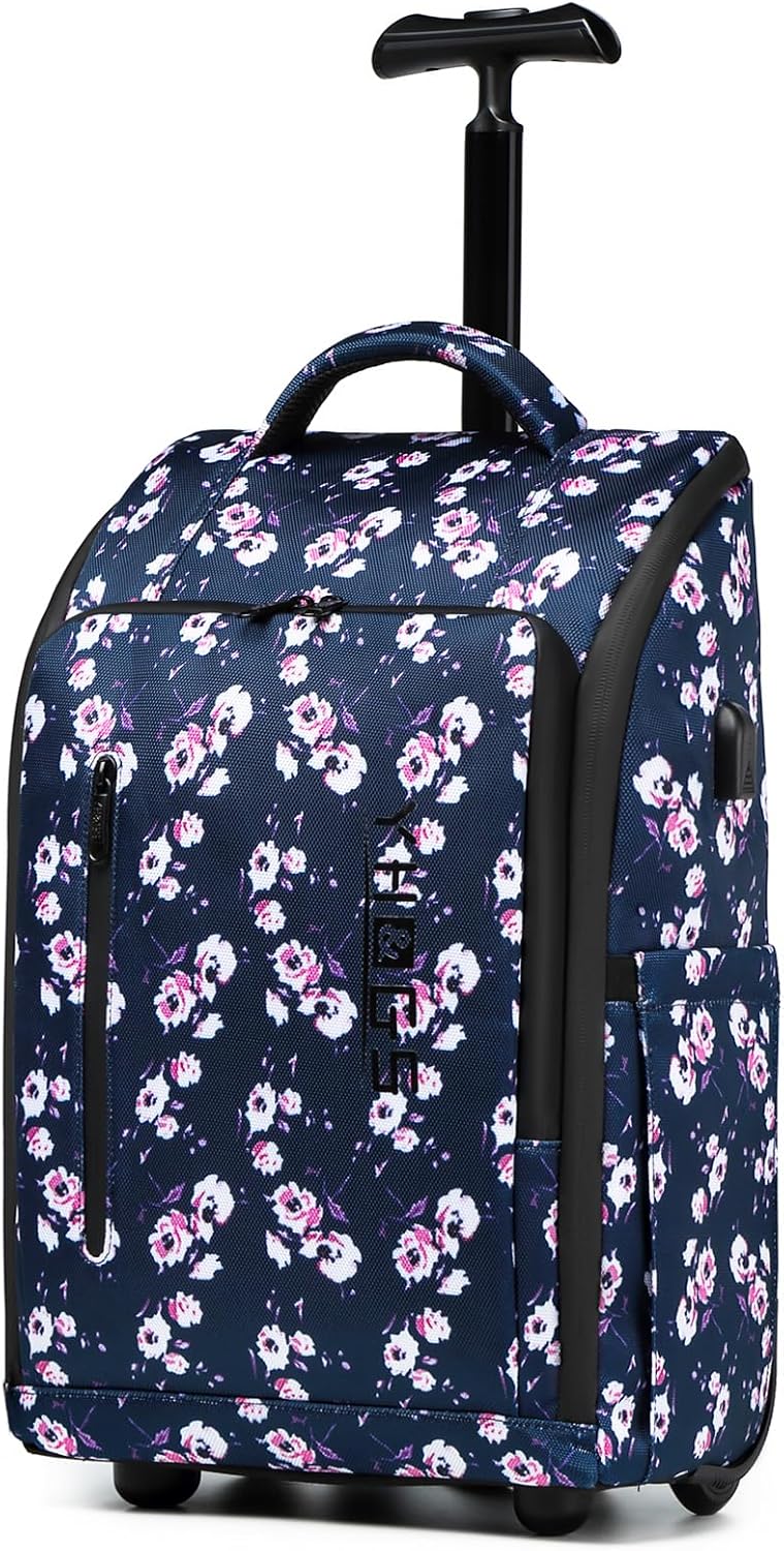Rolling Backpack with Wheels, Waterproof Wheeled Backpack with USB Ports for Men Women, 15.6 Inch Travel Laptop Backpack with Wheels for Adults, Roller Carry-On Luggage Bag for Business Work