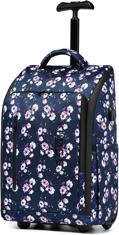 Rolling Backpack with Wheels, Waterproof Wheeled Backpack with USB Ports for Men Women, 15.6 Inch Travel Laptop Backpack with Wheels for Adults, Roller Carry-On Luggage Bag for Business Work