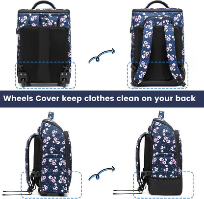 Rolling Backpack with Wheels, Waterproof Wheeled Backpack with USB Ports for Men Women, 15.6 Inch Travel Laptop Backpack with Wheels for Adults, Roller Carry-On Luggage Bag for Business Work