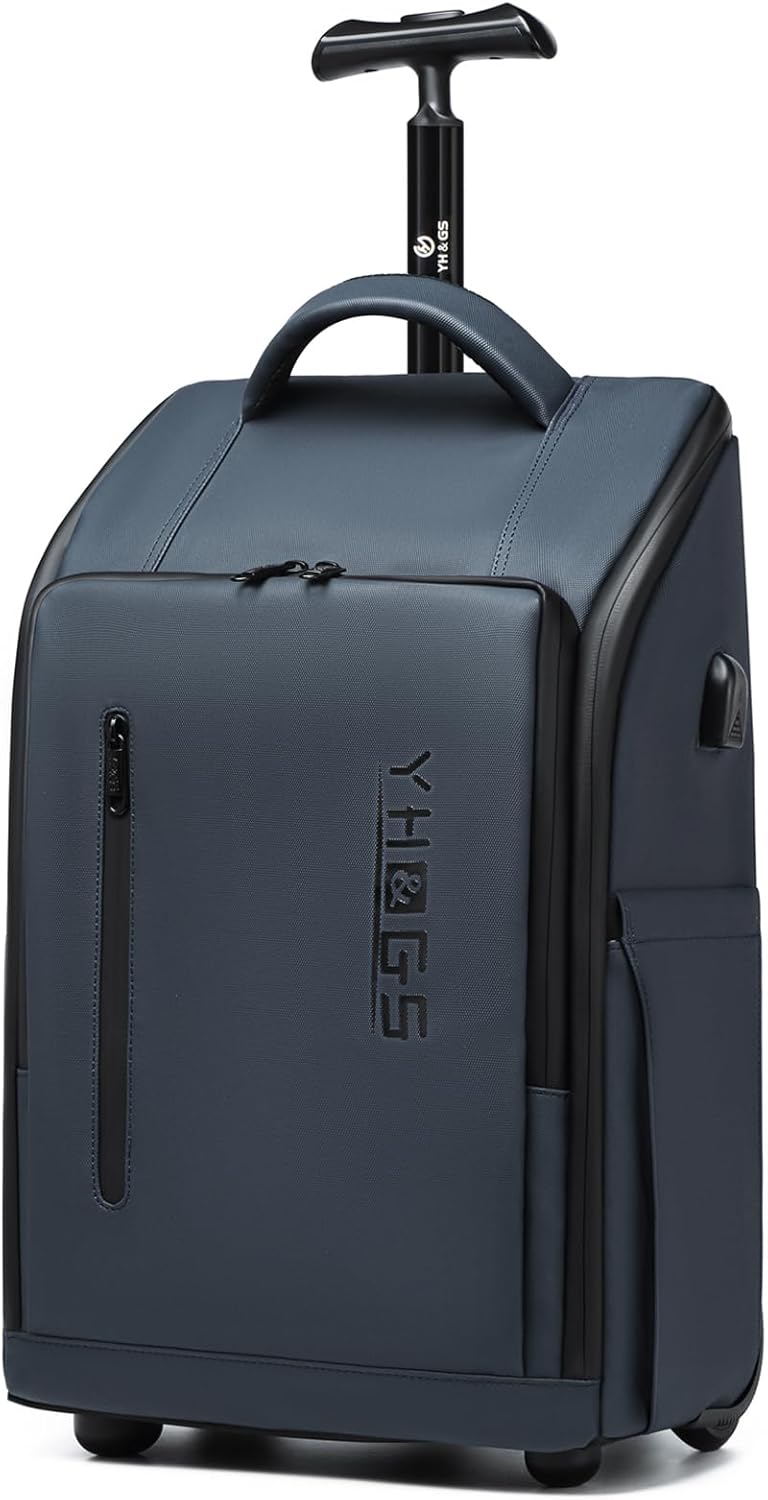 Rolling Backpack with Wheels, Waterproof Wheeled Backpack with USB Ports for Men Women, 15.6 Inch Travel Laptop Backpack with Wheels for Adults, Roller Carry-On Luggage Bag for Business Work