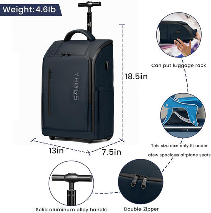 Rolling Backpack with Wheels, Waterproof Wheeled Backpack with USB Ports for Men Women, 15.6 Inch Travel Laptop Backpack with Wheels for Adults, Roller Carry-On Luggage Bag for Business Work