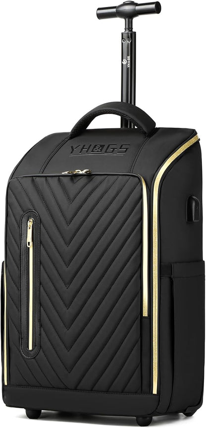 Rolling Backpack with Wheels, Waterproof Wheeled Backpack with USB Ports for Men Women, 15.6 Inch Travel Laptop Backpack with Wheels for Adults, Roller Carry-On Luggage Bag for Business Work