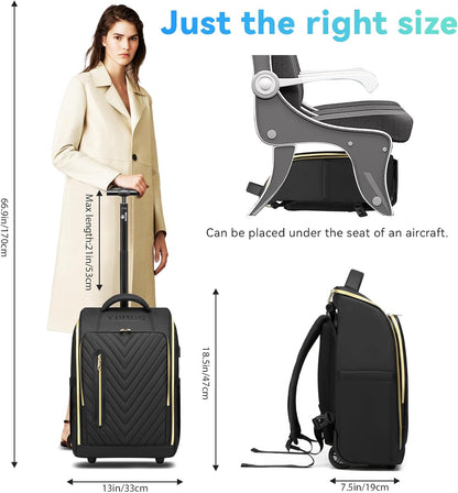 Rolling Backpack with Wheels, Waterproof Wheeled Backpack with USB Ports for Men Women, 15.6 Inch Travel Laptop Backpack with Wheels for Adults, Roller Carry-On Luggage Bag for Business Work