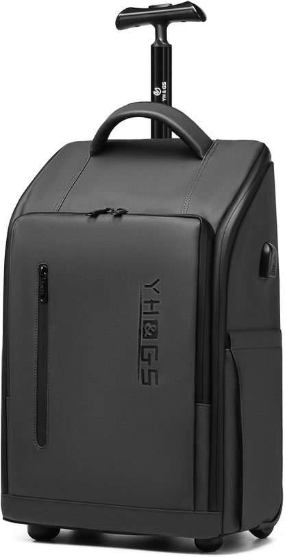 Rolling Backpack with Wheels, Waterproof Wheeled Backpack with USB Ports for Men Women, 15.6 Inch Travel Laptop Backpack with Wheels for Adults, Roller Carry-On Luggage Bag for Business Work