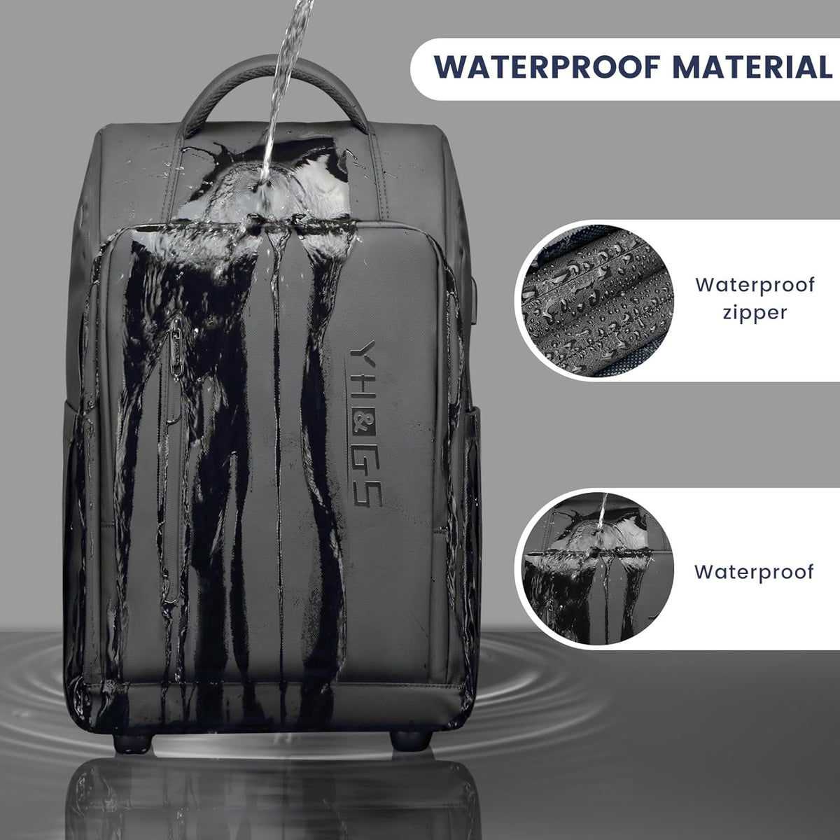 Rolling Backpack with Wheels, Waterproof Wheeled Backpack with USB Ports for Men Women, 15.6 Inch Travel Laptop Backpack with Wheels for Adults, Roller Carry-On Luggage Bag for Business Work