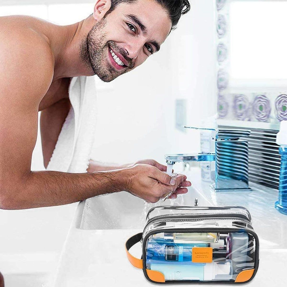 Toiletry Bag, Clear Shaving Dopp Kit for Men Travel Toiletry Bag with Hand Strap Unisex Bathroom Toiletries Organiser