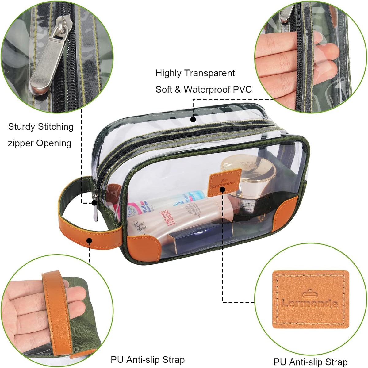 Toiletry Bag, Clear Shaving Dopp Kit for Men Travel Toiletry Bag with Hand Strap Unisex Bathroom Toiletries Organiser