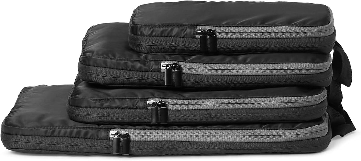 Ultralight Compression Packing Cubes, Recycled Fabric, 2 Zippers, Grey, for Suitcases or Backpacks