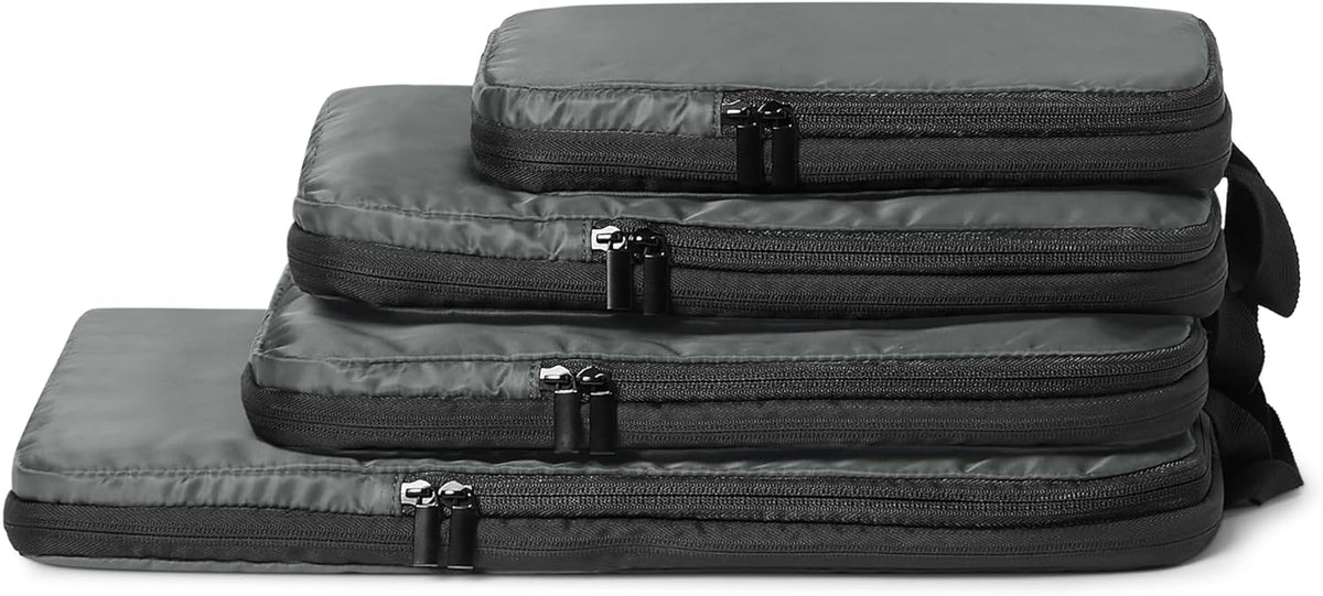 Ultralight Compression Packing Cubes, Recycled Fabric, 2 Zippers, Grey, for Suitcases or Backpacks