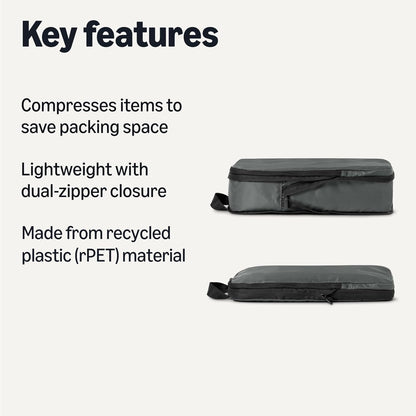 Ultralight Compression Packing Cubes, Recycled Fabric, 2 Zippers, Grey, for Suitcases or Backpacks
