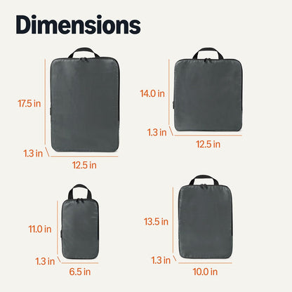 Ultralight Compression Packing Cubes, Recycled Fabric, 2 Zippers, Grey, for Suitcases or Backpacks