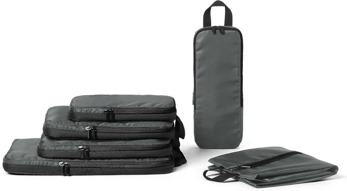 Ultralight Compression Packing Cubes, Recycled Fabric, 2 Zippers, Grey, for Suitcases or Backpacks
