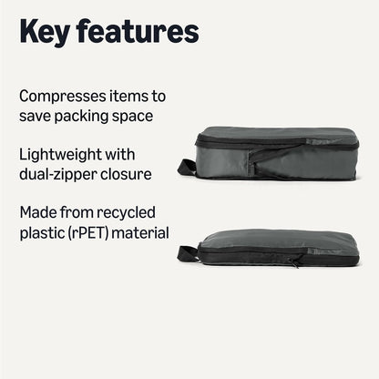 Ultralight Compression Packing Cubes, Recycled Fabric, 2 Zippers, Grey, for Suitcases or Backpacks