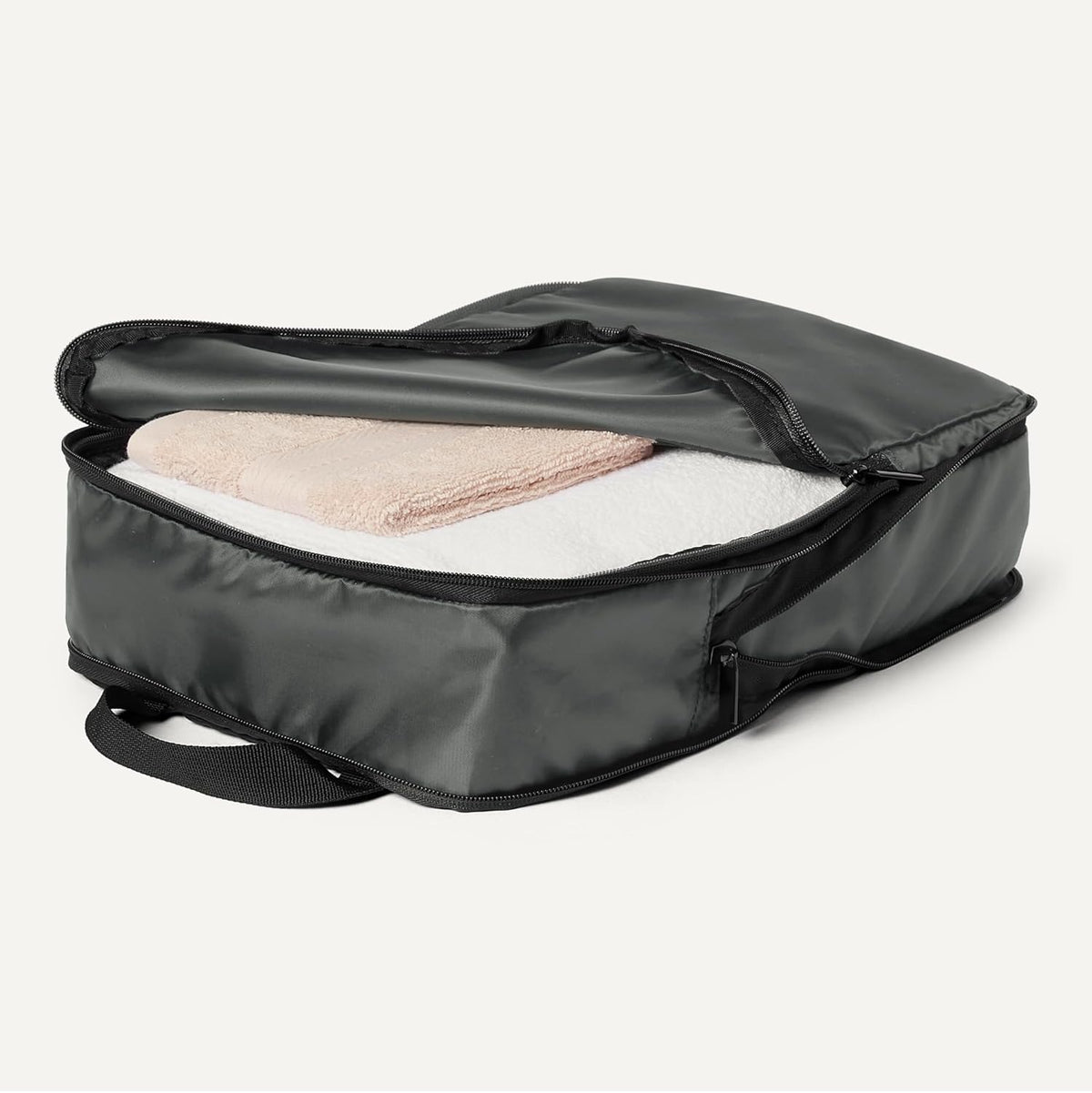 Ultralight Compression Packing Cubes, Recycled Fabric, 2 Zippers, Grey, for Suitcases or Backpacks
