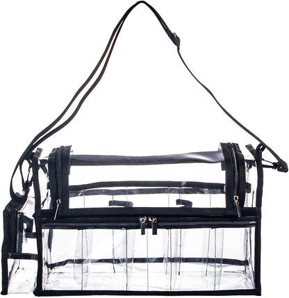 Large Professional Free Standing Clear PVC Makeup Artist Set Bag Transparent Makeup Brush Buddy Make up Kits Organizer Carry All MUA Travel Cosmetic Bag with 8 Dividers and Tissue Holder