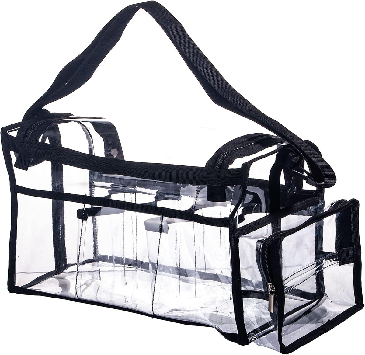 Large Professional Free Standing Clear PVC Makeup Artist Set Bag Transparent Makeup Brush Buddy Make up Kits Organizer Carry All MUA Travel Cosmetic Bag with 8 Dividers and Tissue Holder