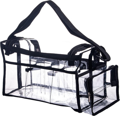 Large Professional Free Standing Clear PVC Makeup Artist Set Bag Transparent Makeup Brush Buddy Make up Kits Organizer Carry All MUA Travel Cosmetic Bag with 8 Dividers and Tissue Holder