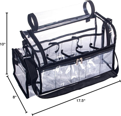 Large Professional Free Standing Clear PVC Makeup Artist Set Bag Transparent Makeup Brush Buddy Make up Kits Organizer Carry All MUA Travel Cosmetic Bag with 8 Dividers and Tissue Holder