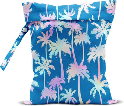 Wet Bag for Swimsuit, Beach Travel Essentials Wet Dry Bag, for Sunscreen Toiletry Dirty Clothes Yoga Gym Diaper, Friends Summer Beach Vacation Gifts. Colorful palm trees
