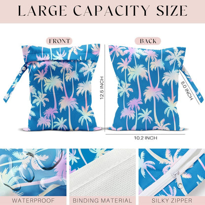 Wet Bag for Swimsuit, Beach Travel Essentials Wet Dry Bag, for Sunscreen Toiletry Dirty Clothes Yoga Gym Diaper, Friends Summer Beach Vacation Gifts. Colorful palm trees