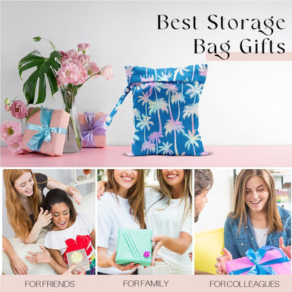 Wet Bag for Swimsuit, Beach Travel Essentials Wet Dry Bag, for Sunscreen Toiletry Dirty Clothes Yoga Gym Diaper, Friends Summer Beach Vacation Gifts. Colorful palm trees
