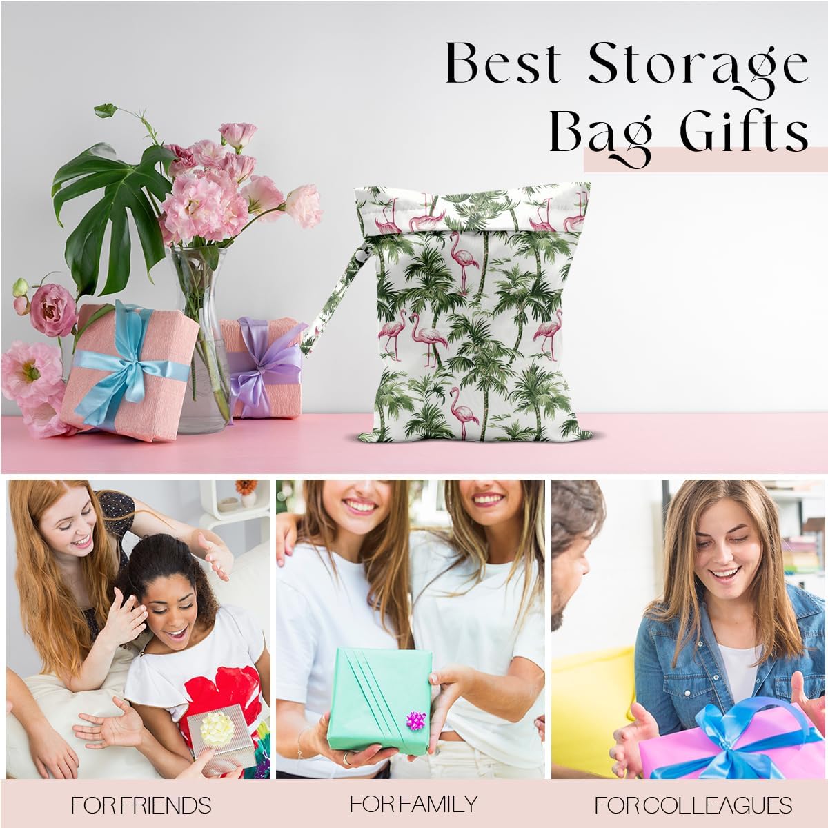 Wet Bag for Swimsuit, Beach Travel Essentials Wet Dry Bag, for Sunscreen Toiletry Dirty Clothes Yoga Gym Diaper, Friends Summer Beach Vacation Gifts. Colorful palm trees