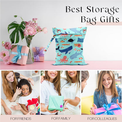 Wet Bag for Swimsuit, Beach Travel Essentials Wet Dry Bag, for Sunscreen Toiletry Dirty Clothes Yoga Gym Diaper, Friends Summer Beach Vacation Gifts. Colorful palm trees