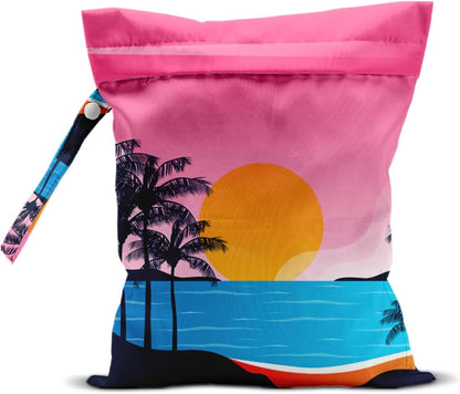 Wet Bag for Swimsuit, Beach Travel Essentials Wet Dry Bag, for Sunscreen Toiletry Dirty Clothes Yoga Gym Diaper, Friends Summer Beach Vacation Gifts. Colorful palm trees