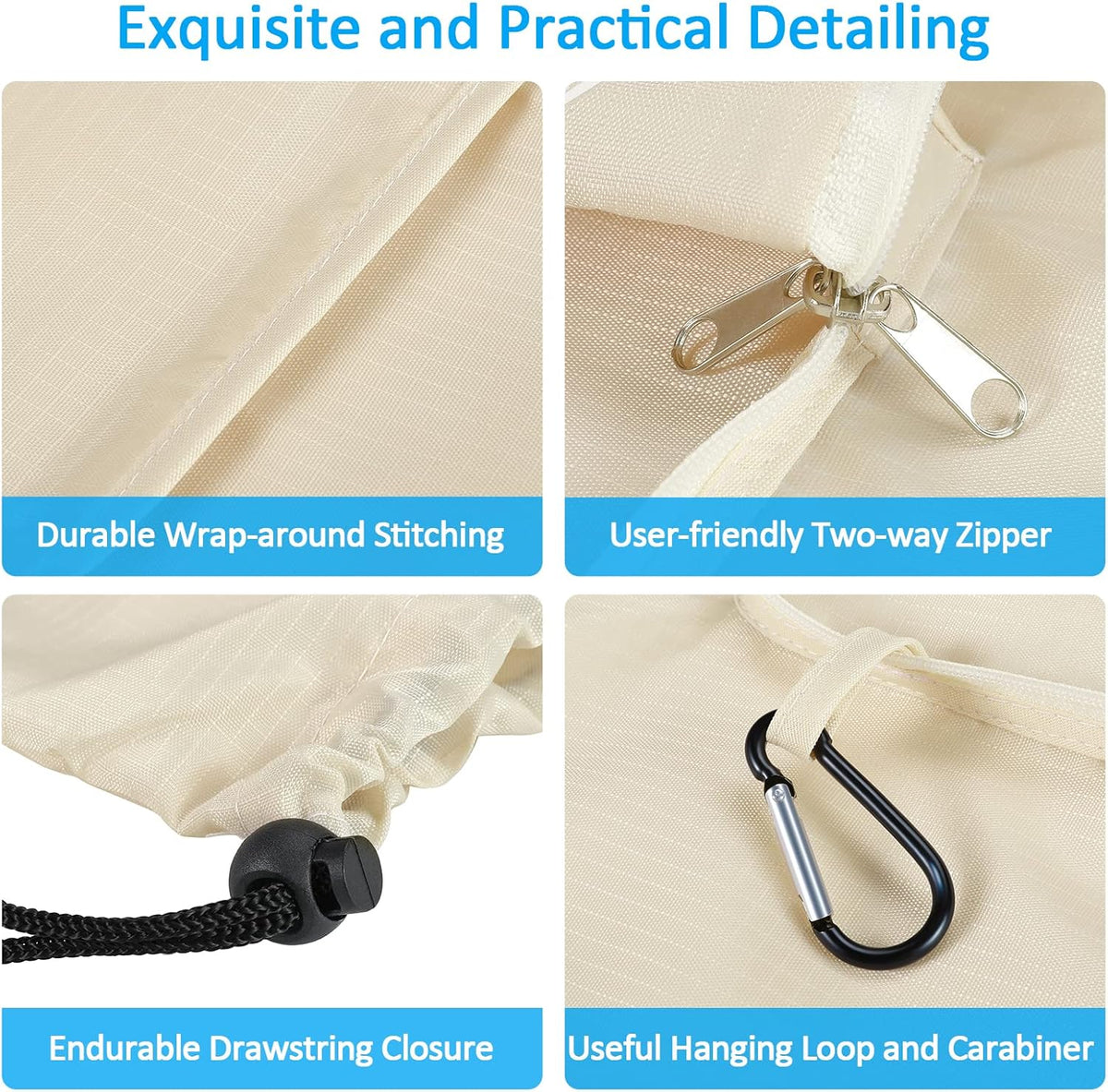 Travel Laundry Bags with Drawstring Closure XL Large with Handle | Foldable Dirty Clothes bags Heavy Duty and Washable for College Dorm Travelling Camping, 2 Pack, Black & Beige