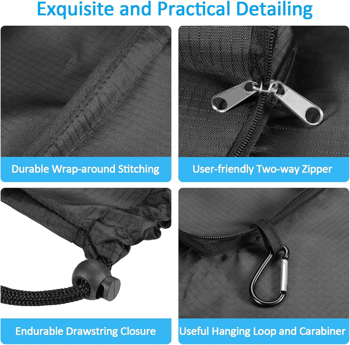 Travel Laundry Bags with Drawstring Closure XL Large with Handle | Foldable Dirty Clothes bags Heavy Duty and Washable for College Dorm Travelling Camping, 2 Pack, Black & Beige